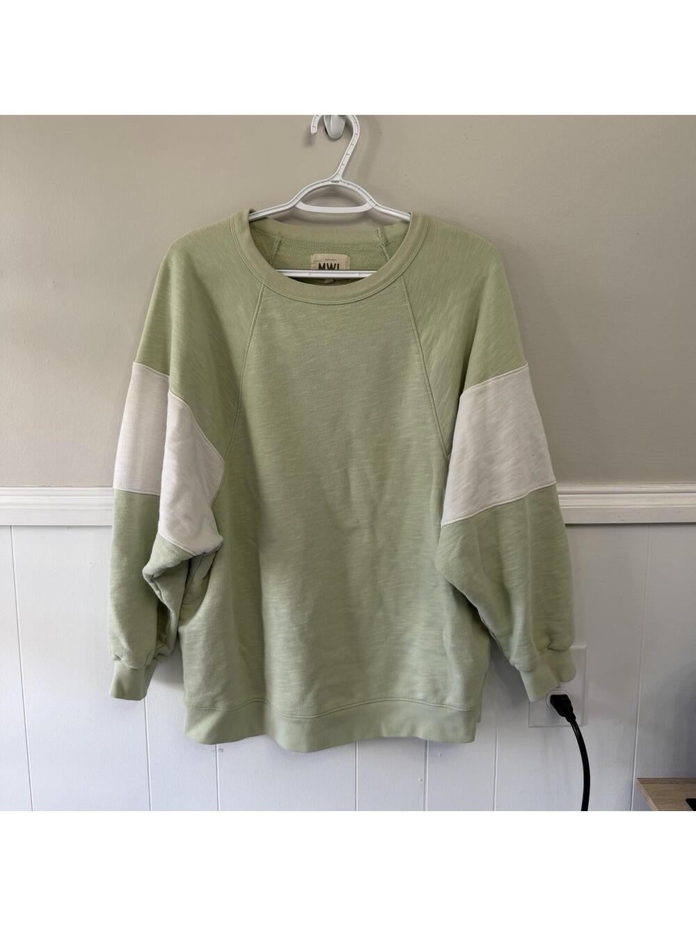 Madewell Colorblock Striped Oversized Raglan Sweatshirt Green Sz M